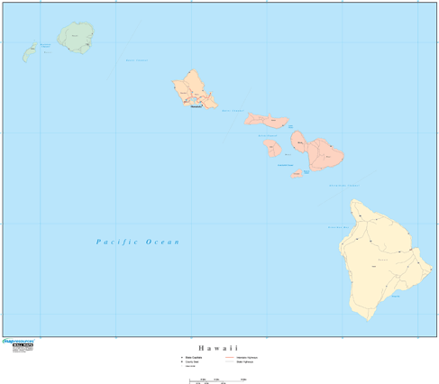 Hawaii Wall Map with Counties
