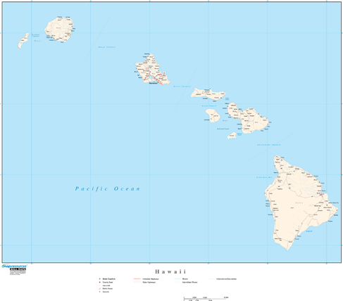 Hawaii Wall Map with Roads