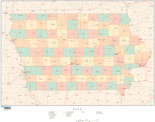 Iowa Wall Map with Counties