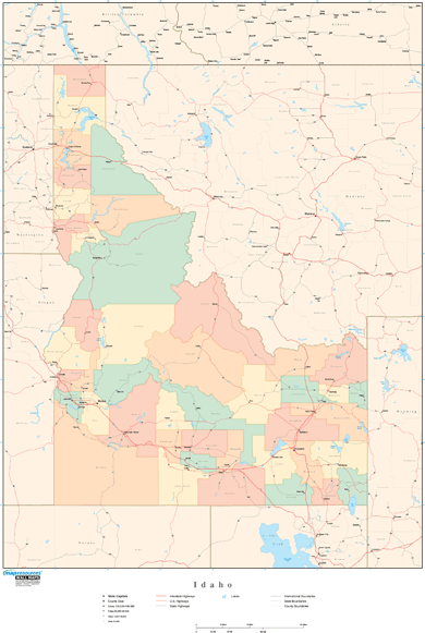 Idaho Wall Map with Counties