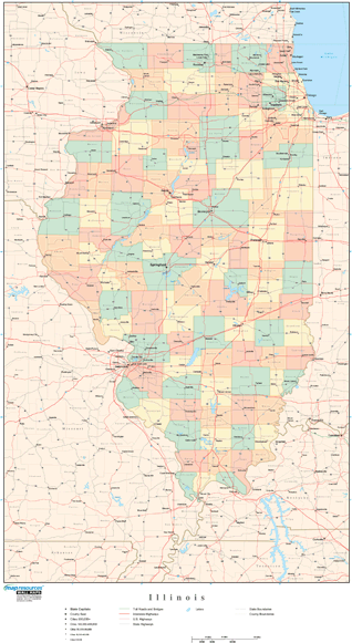 Illinois Wall Map with Counties