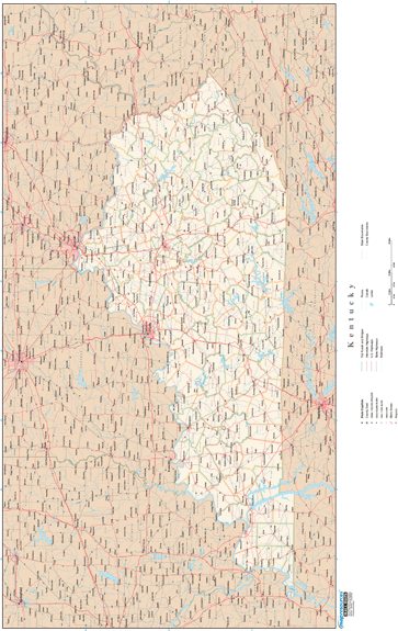 Kentucky Wall Map with Roads