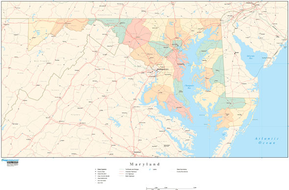 Maryland Wall Map with Counties