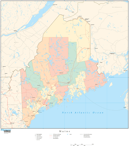 Maine Wall Map with Counties