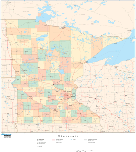 Minnesota Wall Map with Counties