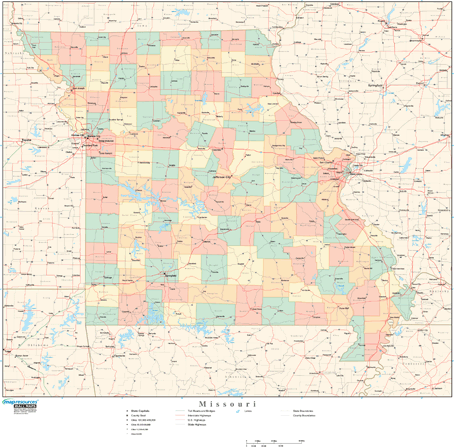 Missouri Wall Map with Counties