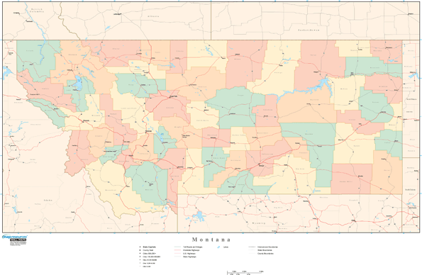 Montana Wall Map with Counties