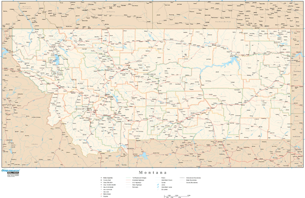 Montana Wall Map with Roads