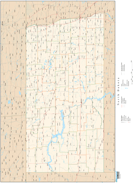 North Dakota Wall Map with Roads