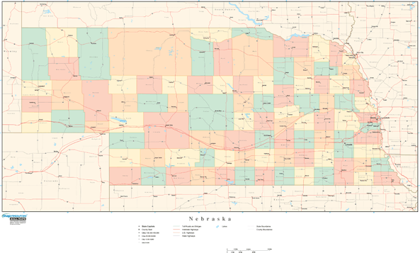 Nebraska Wall Map with Counties