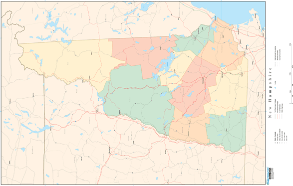 New Hampshire Wall Map with Counties