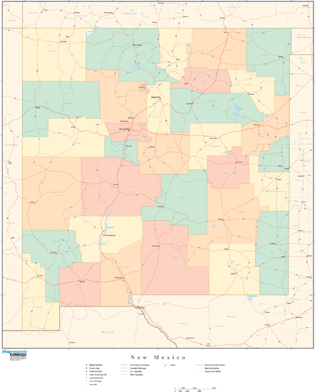 New Mexico Wall Map with Counties