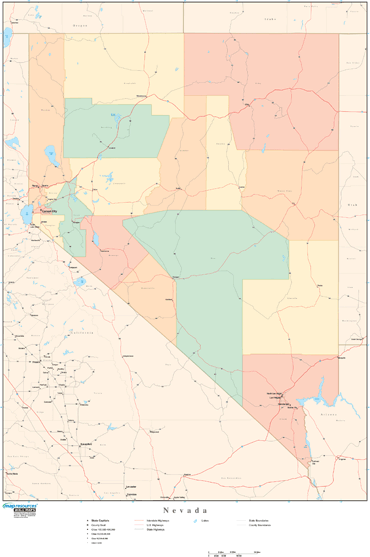 Nevada Wall Map with Counties