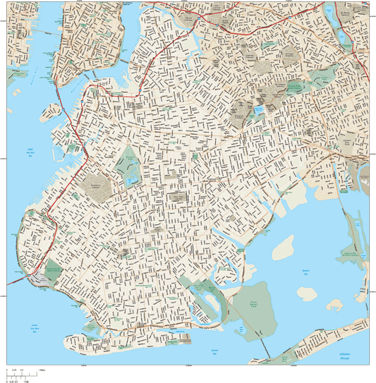 New York City - Brooklyn Wall Map