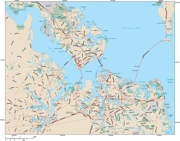 Newport News-Norfolk-Virginia Beach Wall Map