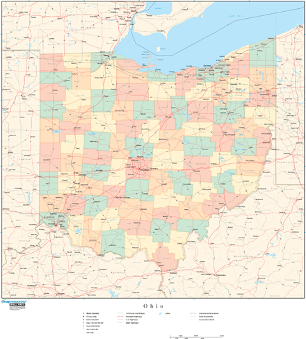 Ohio Wall Map with Counties