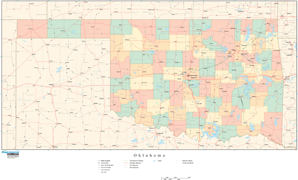 Oklahoma Wall Map with Counties