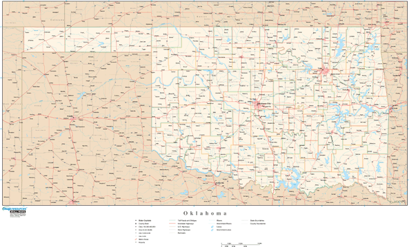 Oklahoma Wall Map with Roads