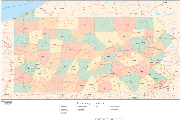 Pennsylvania Wall Map with Counties