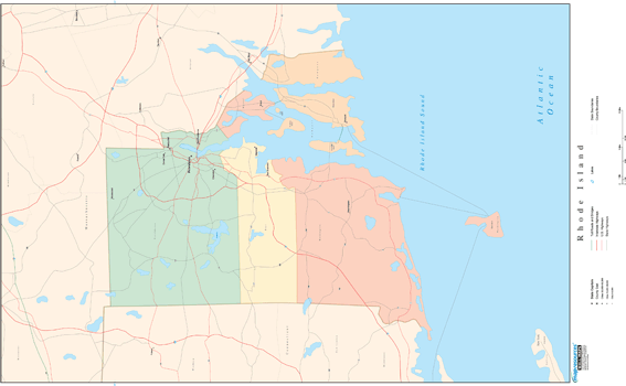 Rhode Island Wall Map with Counties