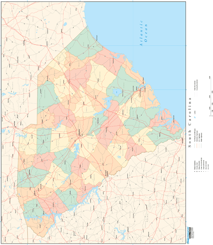 South Carolina Wall Map with Counties