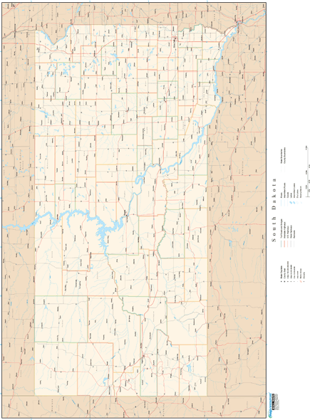 South dakota Wall Map with Roads
