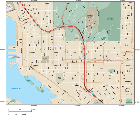 San Diego Downtown Wall Map