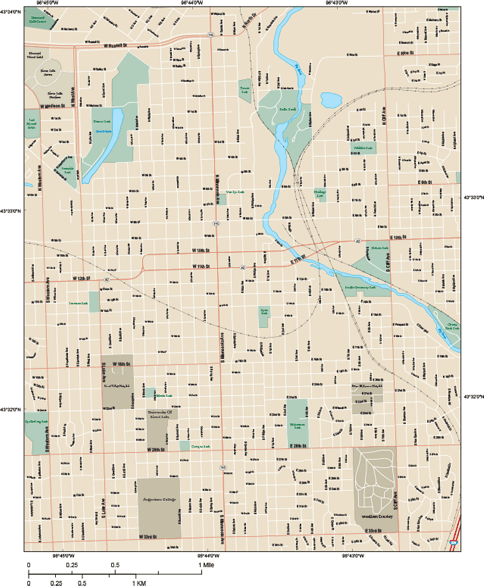 Sioux Falls Downtown Wall Map by Map Resources