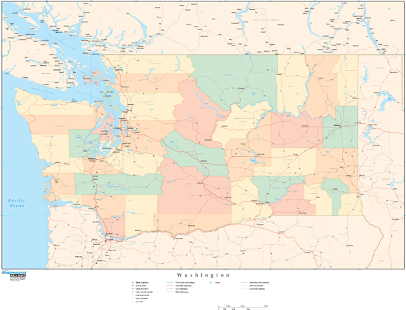 Washington Wall Map with Counties