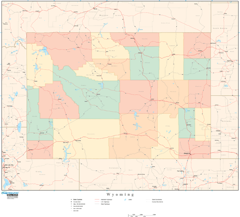 Wyoming Wall Map with Counties