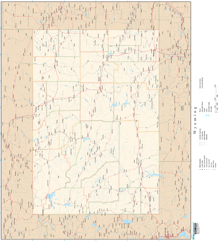 Wyoming Wall Map with Roads