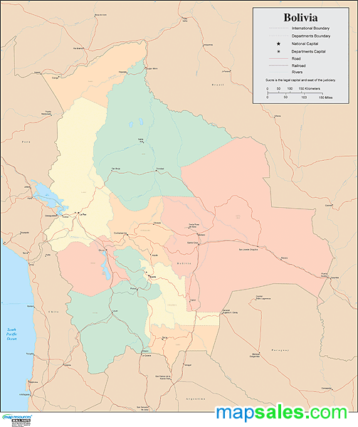 Bolivia Wall Map