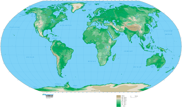 Europe Centered Physical Robinson Wall Map