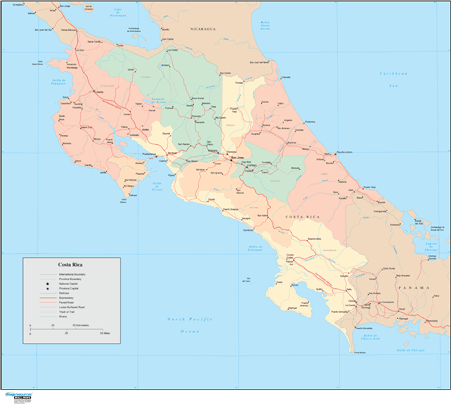 Costa Rica Wall Map