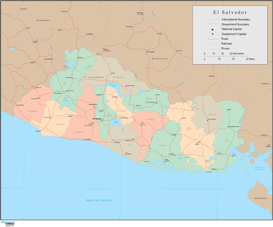 El Salvador Wall Map