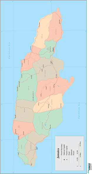 Jamaica Wall Map