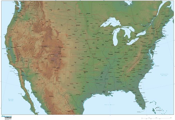 United States Relief Wall Map