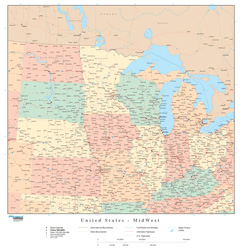 Midwestern U.S. Regional Wall Map