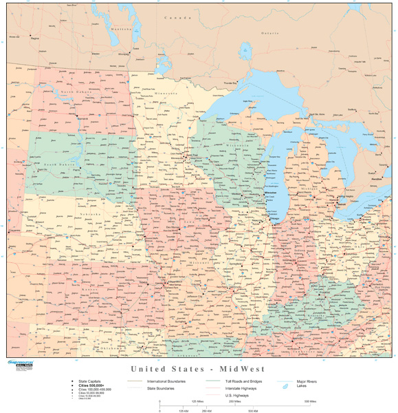Midwestern U.S. Regional Wall Map
