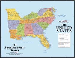 Southeastern States Wall Map