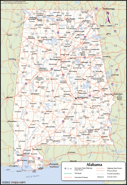 Alabama Wall Map with Counties