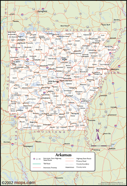 Arkansas Wall Map with Counties