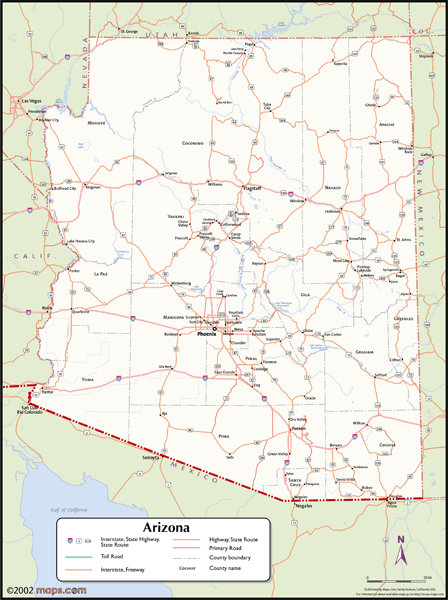 Arizona Wall Map with Counties