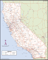 California Wall Map with Counties