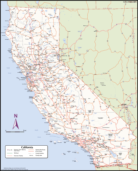 California Wall Map with Counties