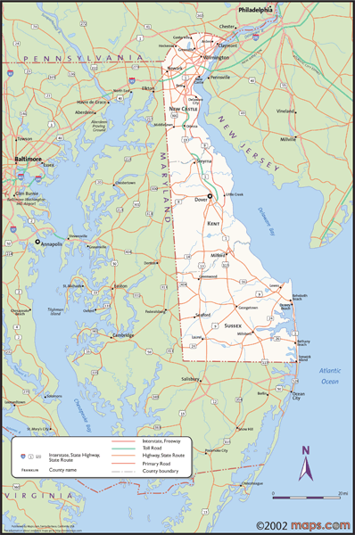 Delaware Wall Map with Counties