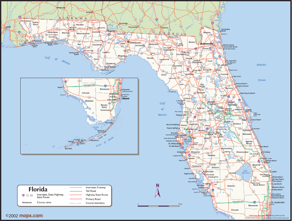 Florida Wall Map with Counties