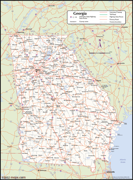 Georgia Wall Map with Counties