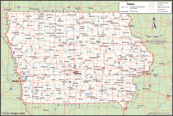 Iowa Wall Map with Counties