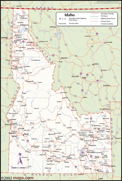 Idaho Wall Map with Counties